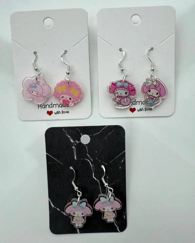 Handmade Cute Sanrio Themed My Melody and My sweet piano Sterling Silver Earrings Beadsbylillixx