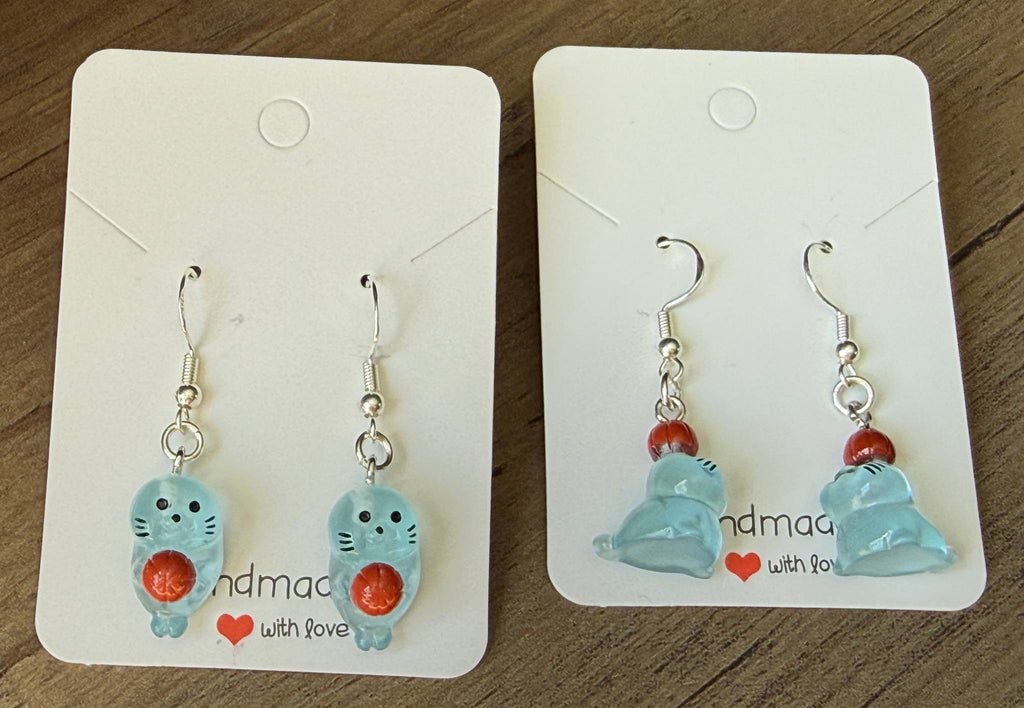 Handmade Cute Silly Seal Sterling Silver Earrings - glow in the dark Beadsbylillixx