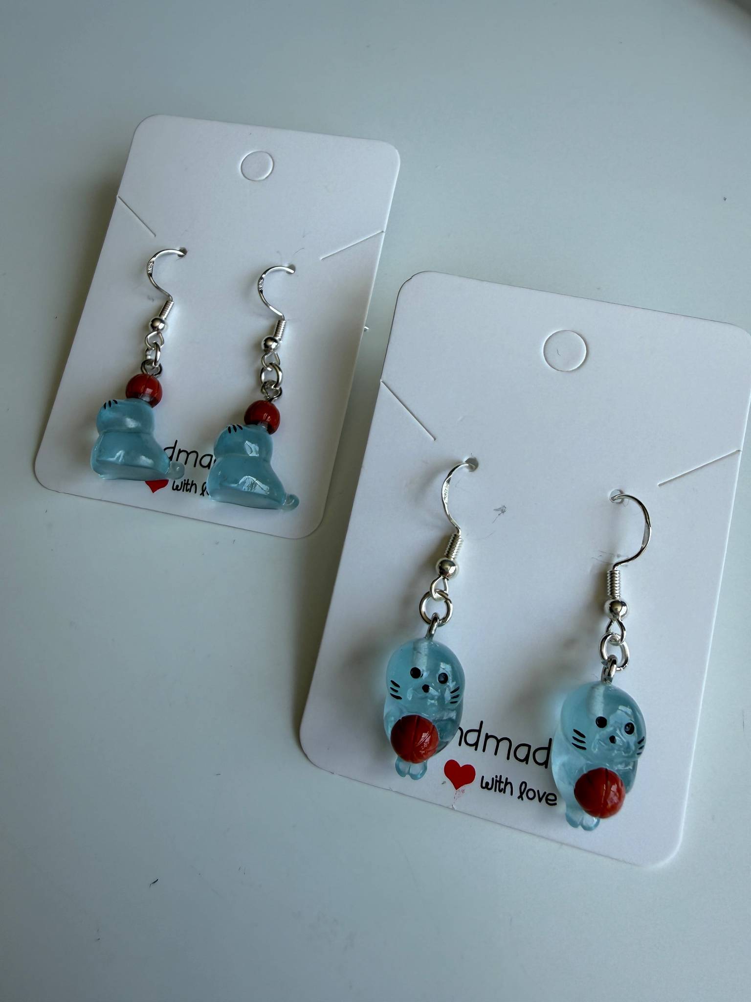 Handmade Cute Silly Seal Sterling Silver Earrings - glow in the dark Beadsbylillixx