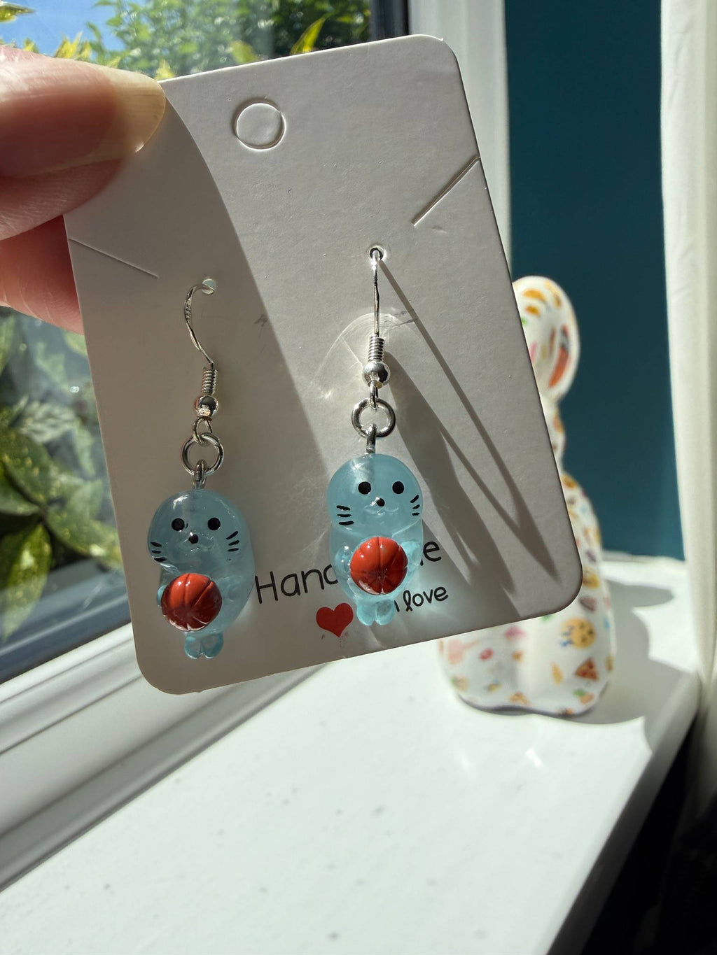 Handmade Cute Silly Seal Sterling Silver Earrings - glow in the dark Beadsbylillixx