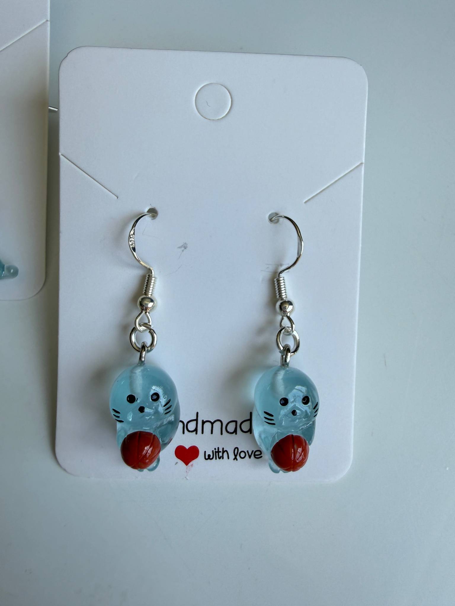 Handmade Cute Silly Seal Sterling Silver Earrings - glow in the dark Beadsbylillixx