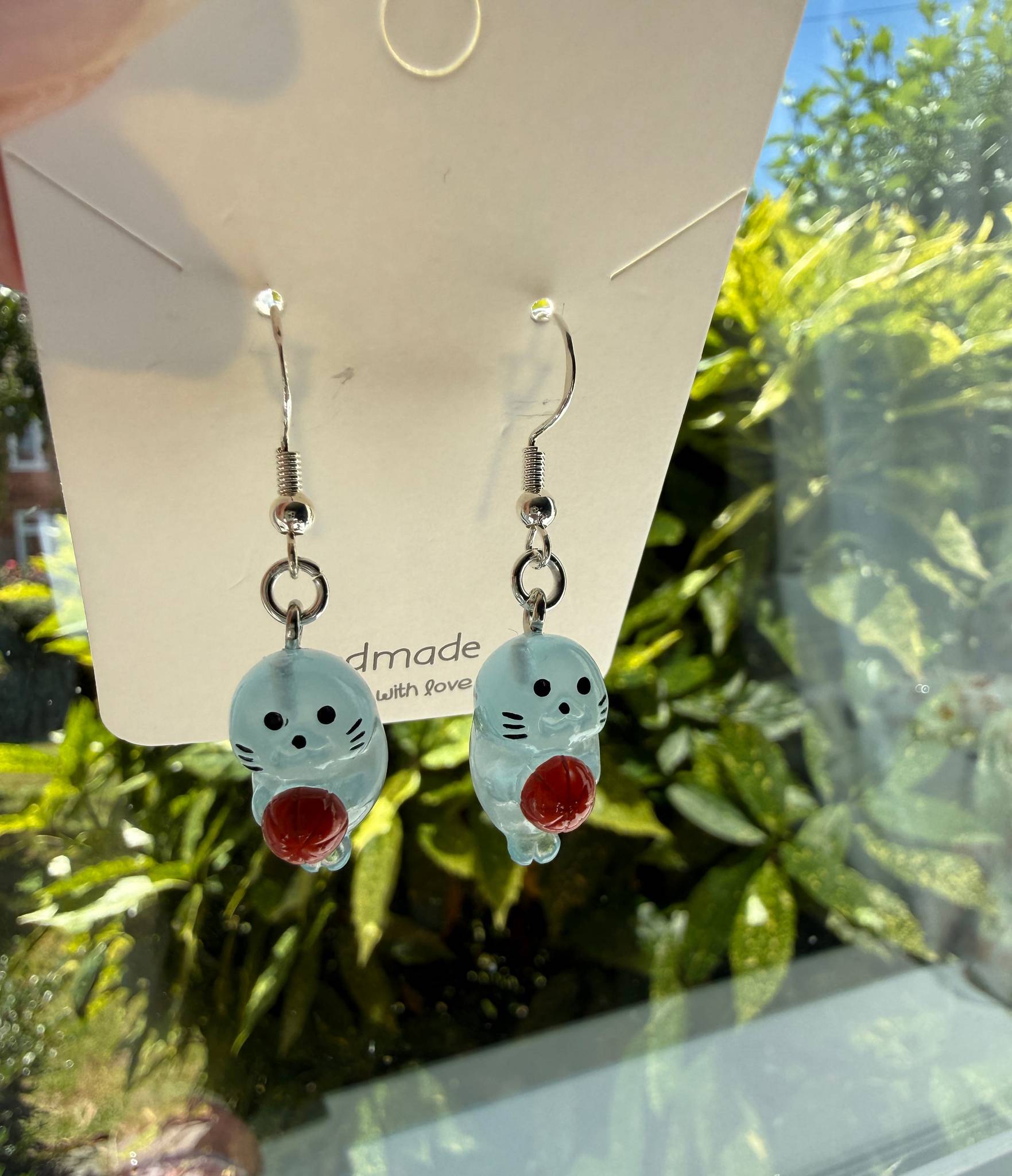 Handmade Cute Silly Seal Sterling Silver Earrings - glow in the dark Beadsbylillixx