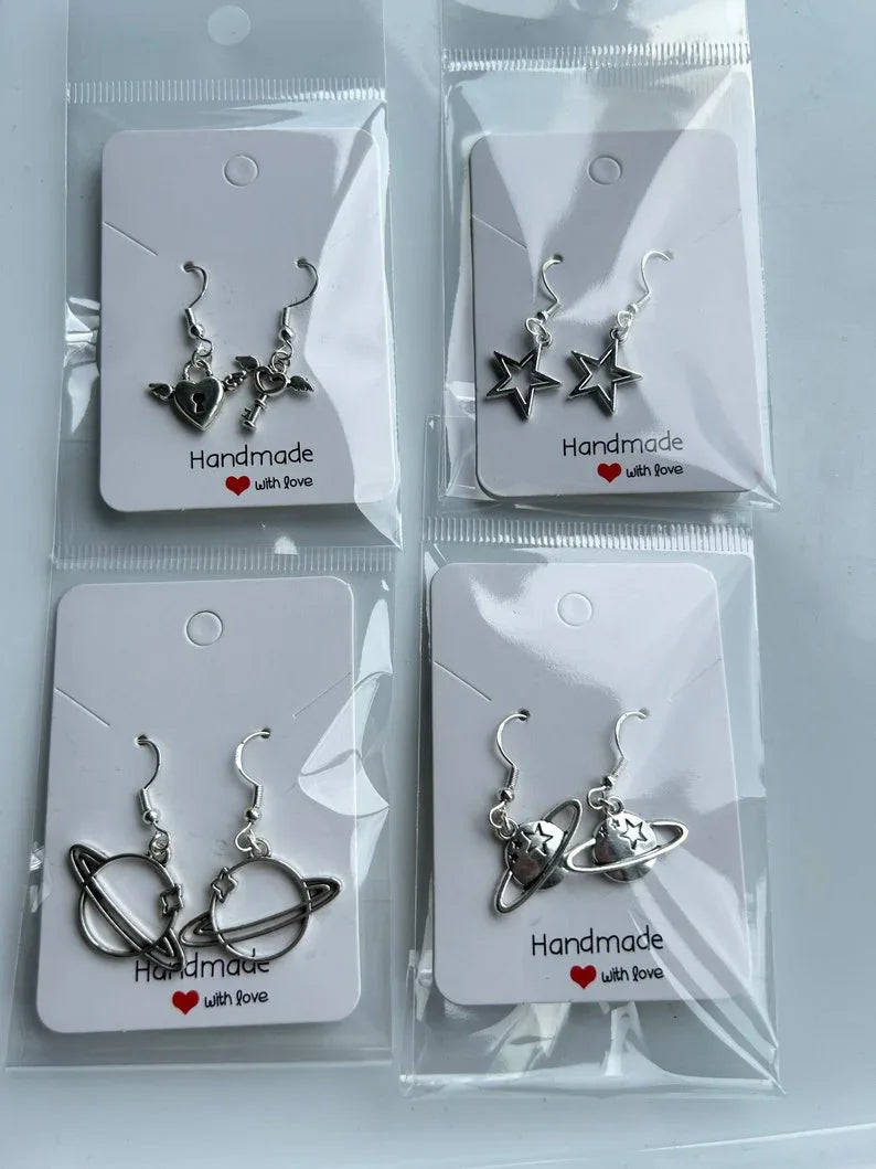 Handmade Cute Sterling Silver Earrings, Fish hook earrings, Planet earrings, key and lock, star earrings Beadsbylillixx