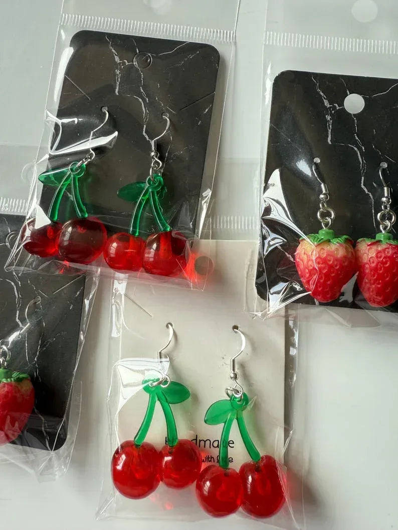Handmade Cute Strawberry & Cherry Sterling Silver Earrings Beadsbylillixx