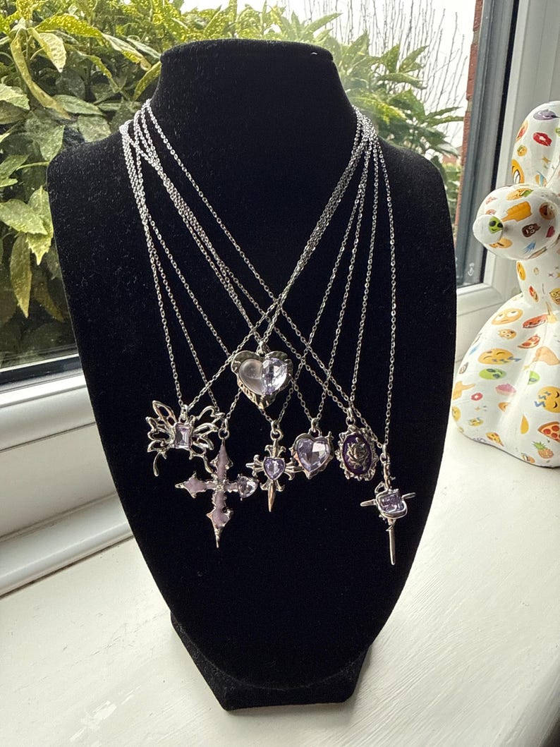 Handmade Fairy Whimsical Purple Gem Necklace 17” Beadsbylillixx