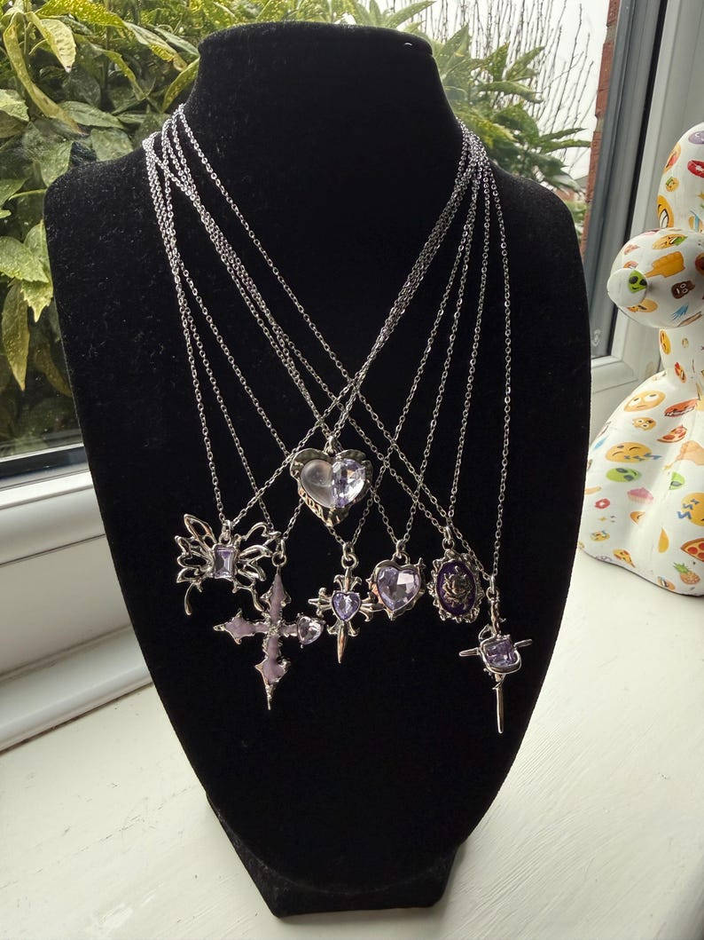 Handmade Fairy Whimsical Purple Gem Necklace 17” Beadsbylillixx