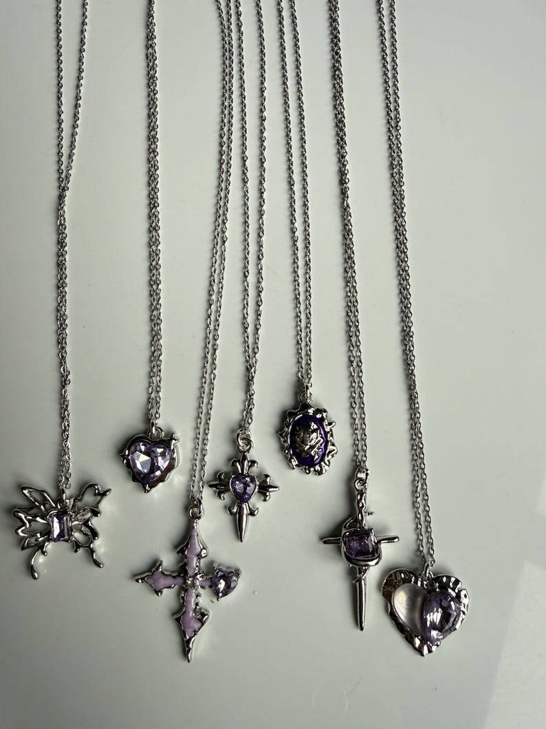 Handmade Fairy Whimsical Purple Gem Necklace 17” Beadsbylillixx
