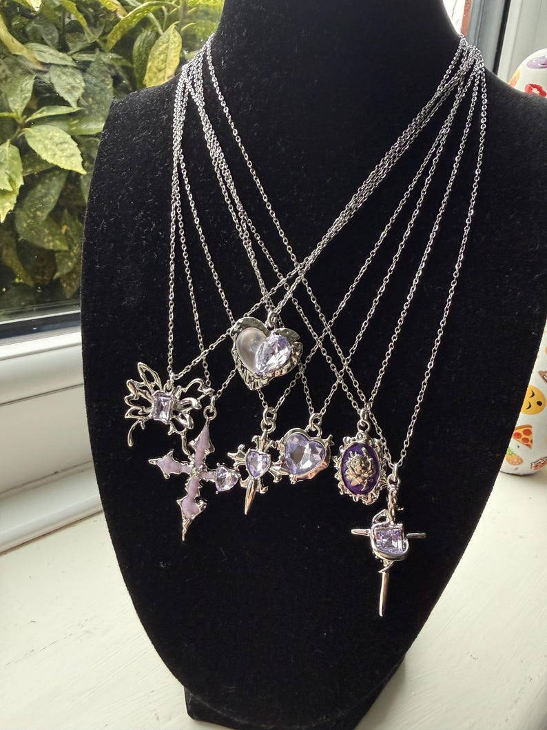 Handmade Fairy Whimsical Purple Gem Necklace 17” Beadsbylillixx