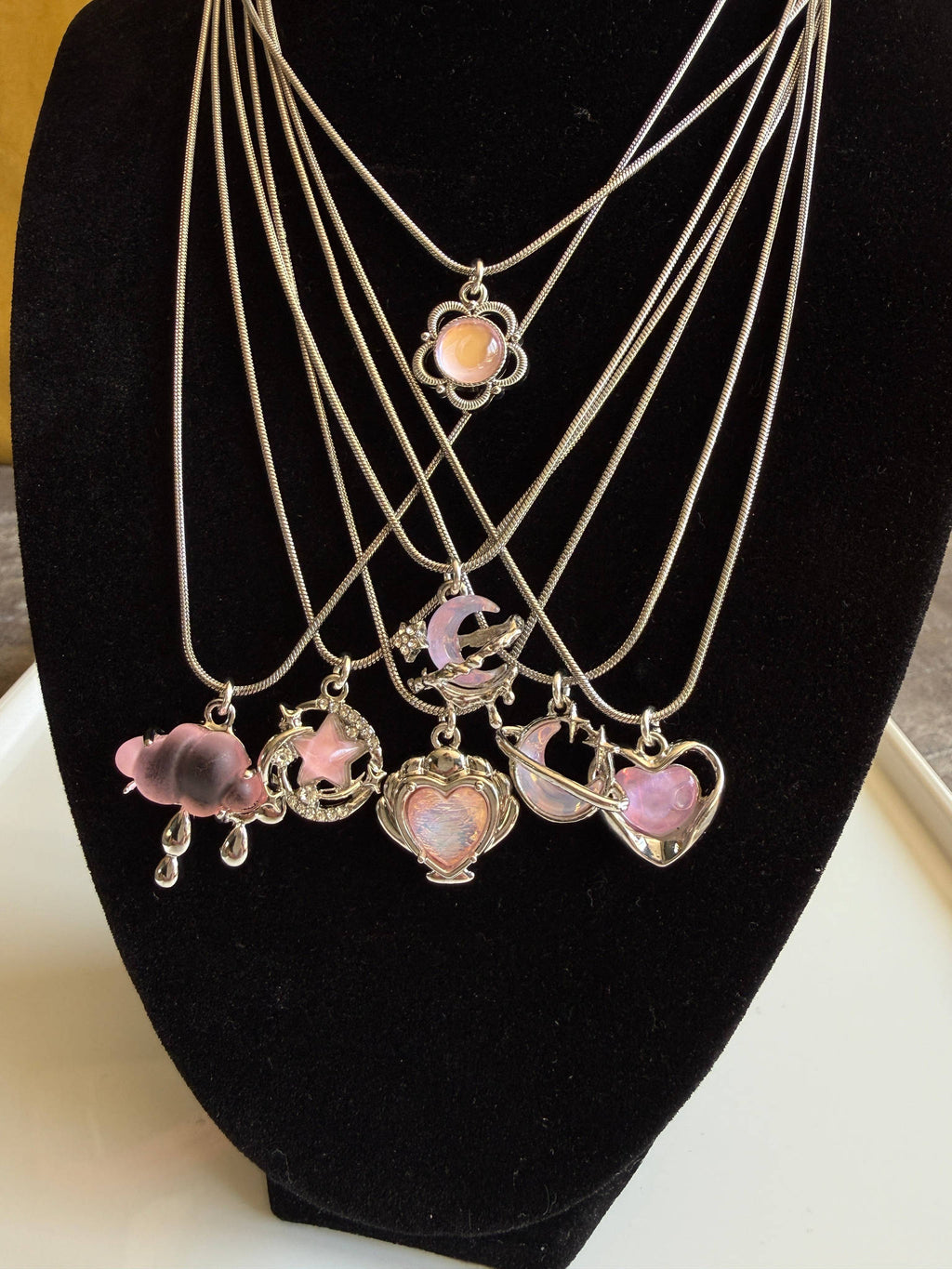 Handmade Fairycore - Whimsical Pink Gem Necklace 18” Beadsbylillixx