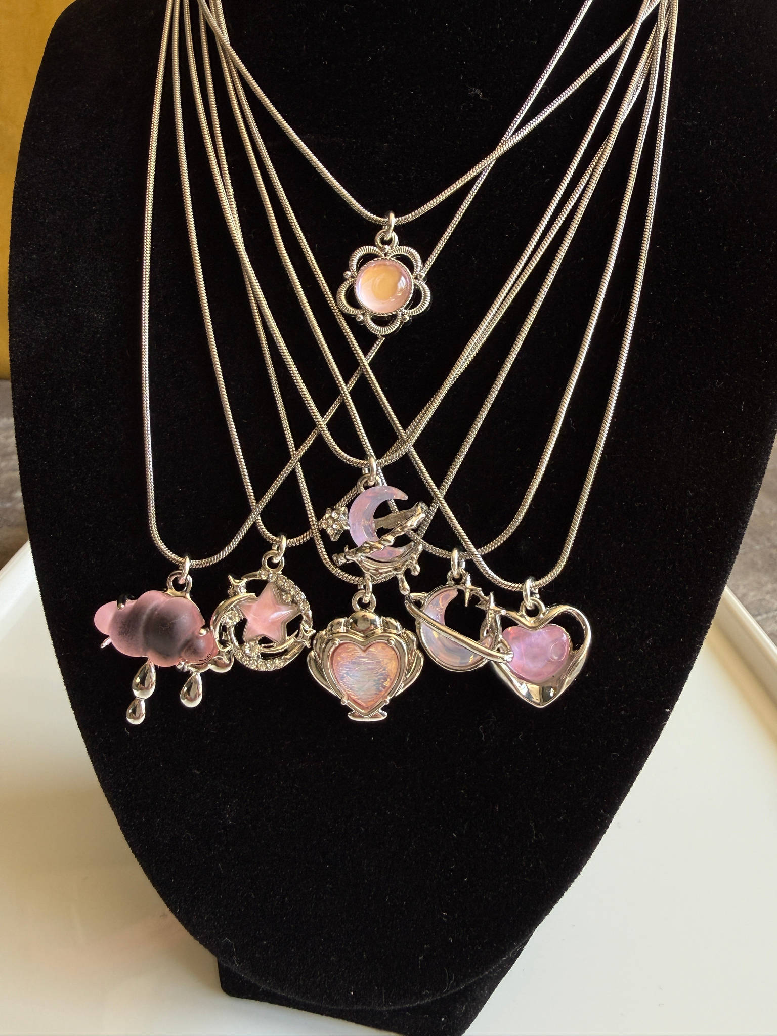Handmade Fairycore - Whimsical Pink Gem Necklace 18” Beadsbylillixx