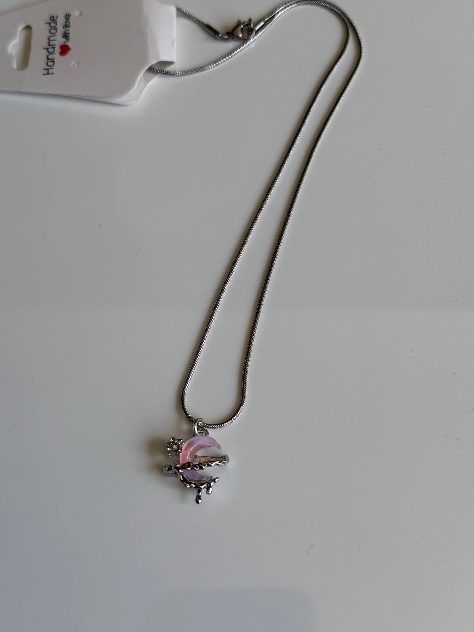 Handmade Fairycore - Whimsical Pink Gem Necklace 18” Beadsbylillixx