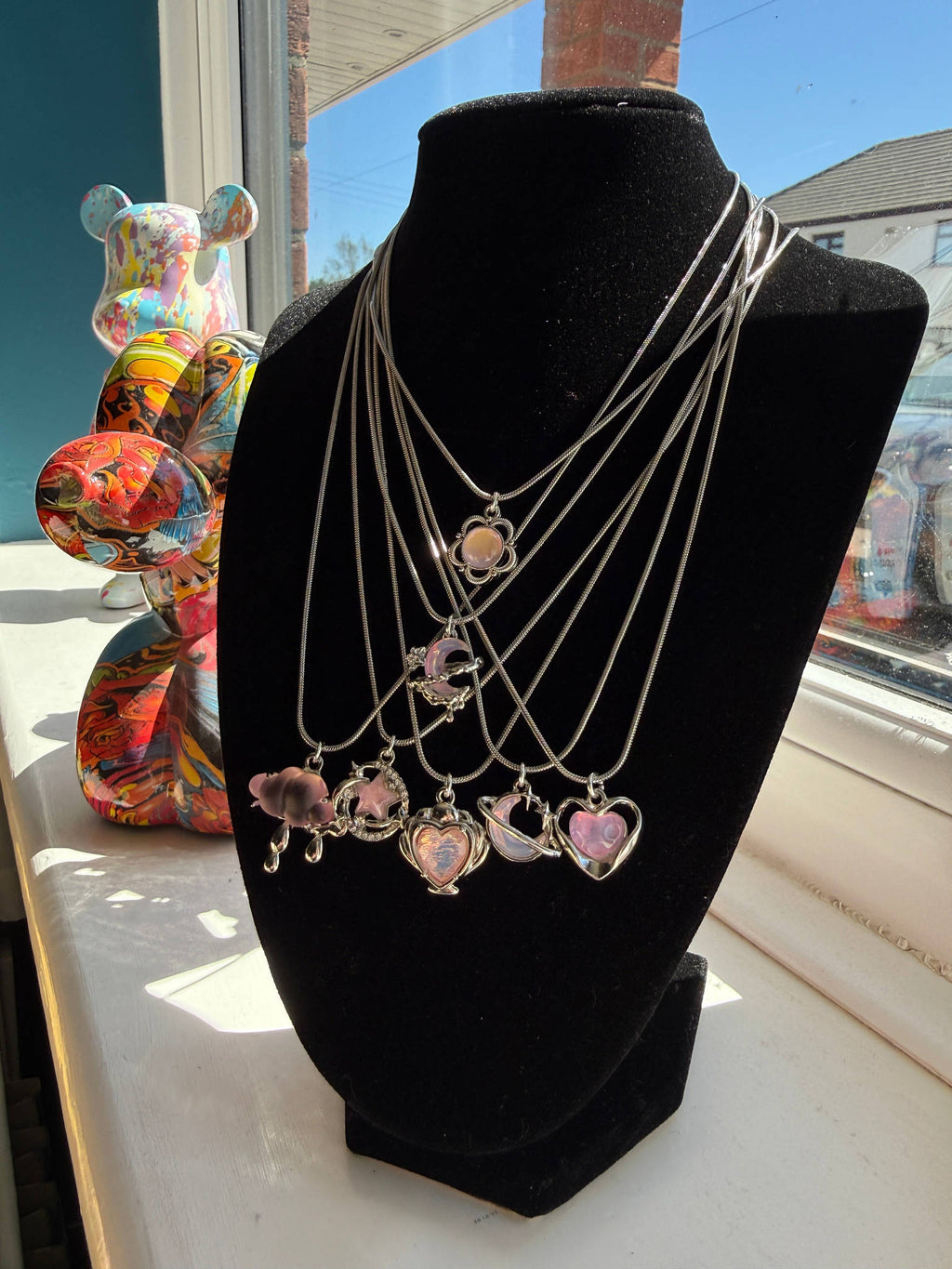 Handmade Fairycore - Whimsical Pink Gem Necklace 18” Beadsbylillixx