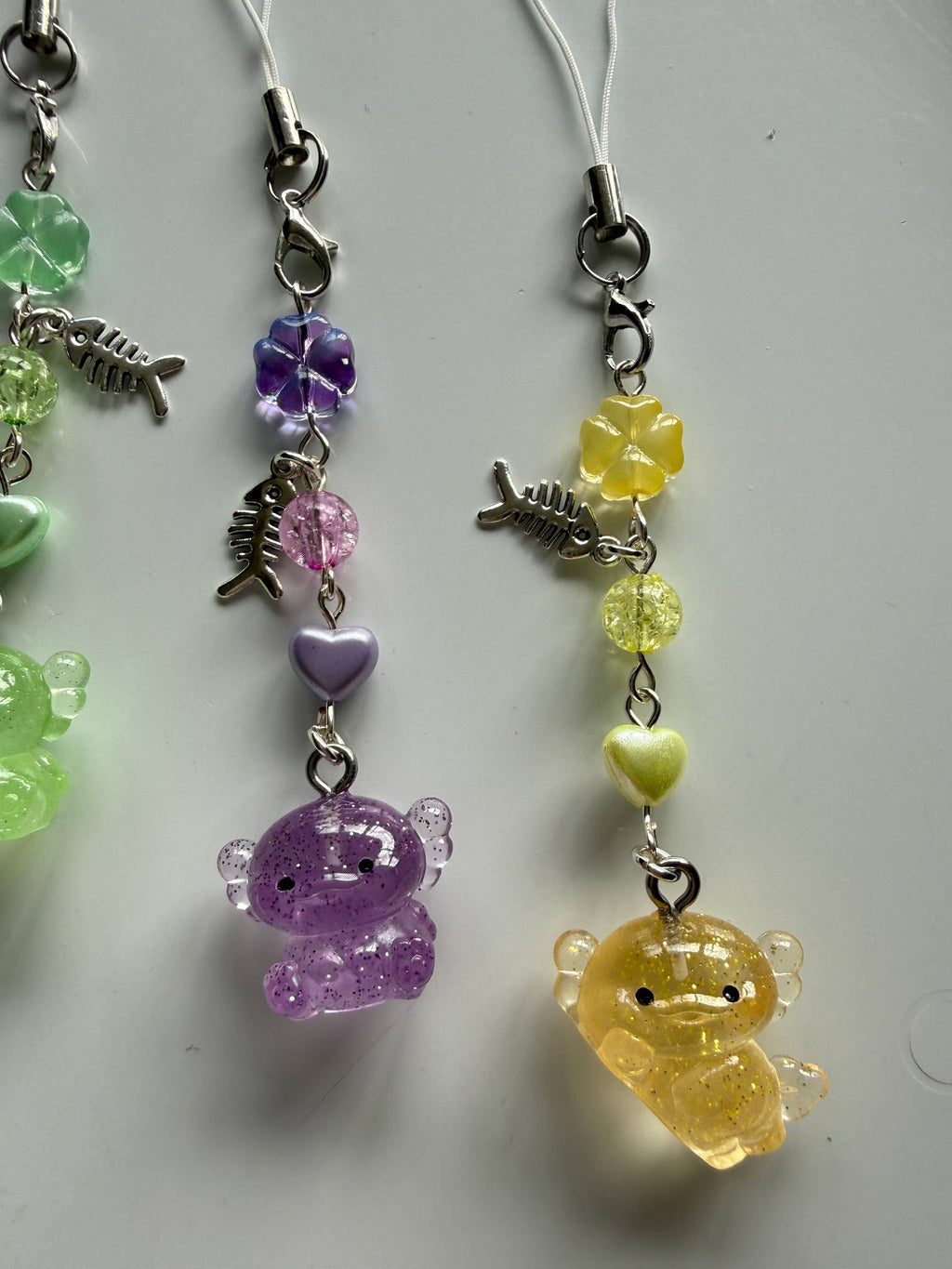 Handmade Glow-in-the-Dark Axolotl Phone Charm | Oceancore Collection Beadsbylillixx