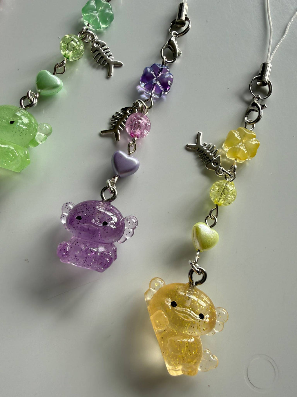 Handmade Glow-in-the-Dark Axolotl Phone Charm | Oceancore Collection Beadsbylillixx