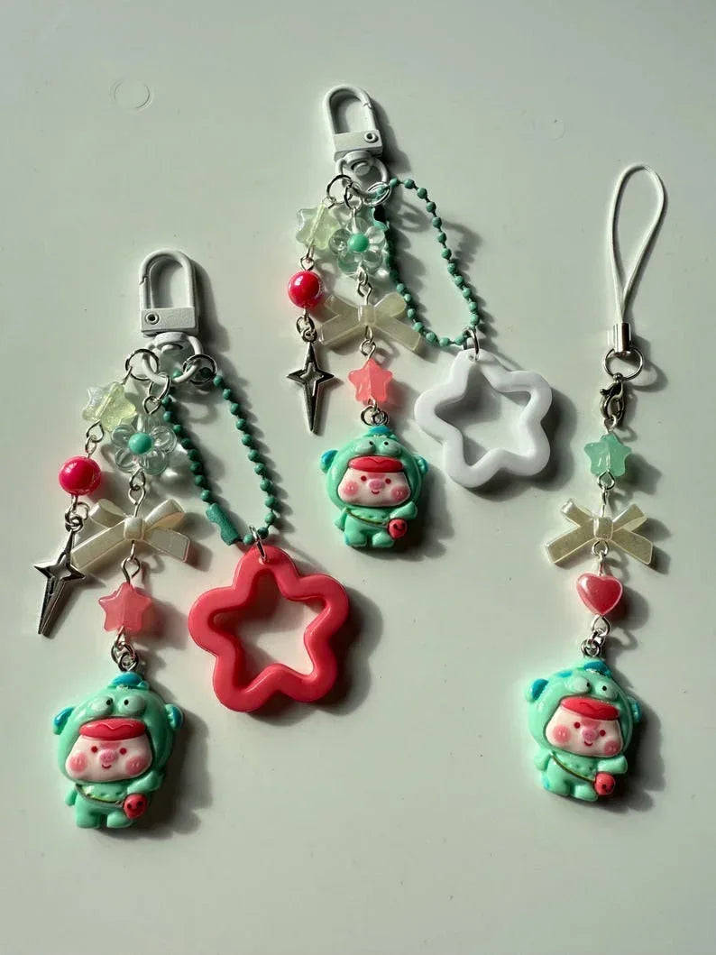 Handmade Hangyodon Cosplay keychains: Kawaii Beaded Accessory, matching phone charm Beadsbylillixx