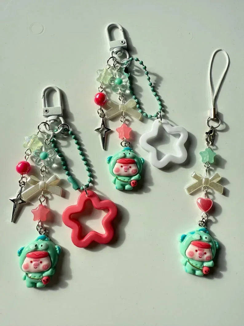 Handmade Hangyodon Cosplay keychains: Kawaii Beaded Accessory, matching phone charm Beadsbylillixx