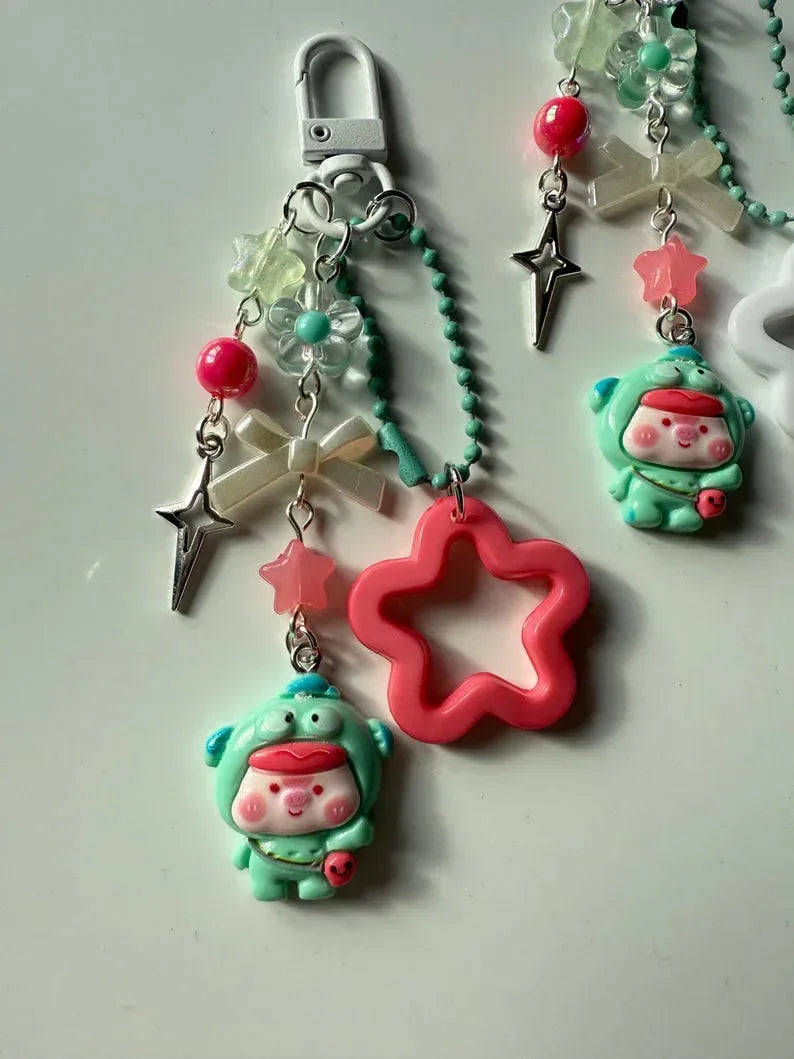 Handmade Hangyodon Cosplay keychains: Kawaii Beaded Accessory, matching phone charm Beadsbylillixx