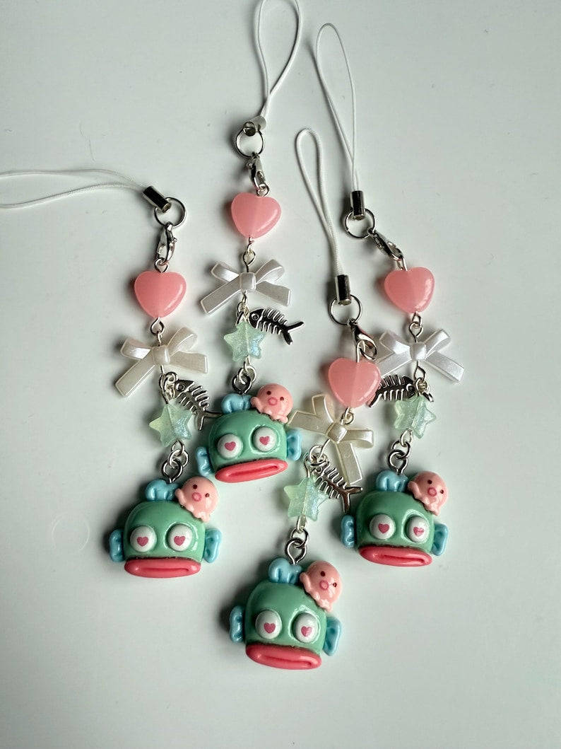 Handmade Hangyodon loved up Phone Charm: Kawaii Beaded Accessory, sanriocore Beadsbylillixx