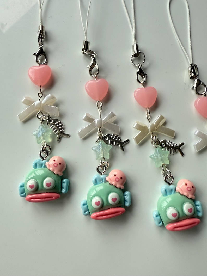 Handmade Hangyodon loved up Phone Charm: Kawaii Beaded Accessory, sanriocore Beadsbylillixx