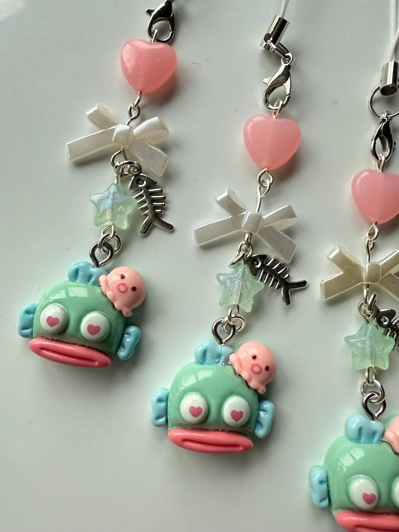 Handmade Hangyodon loved up Phone Charm: Kawaii Beaded Accessory, sanriocore Beadsbylillixx
