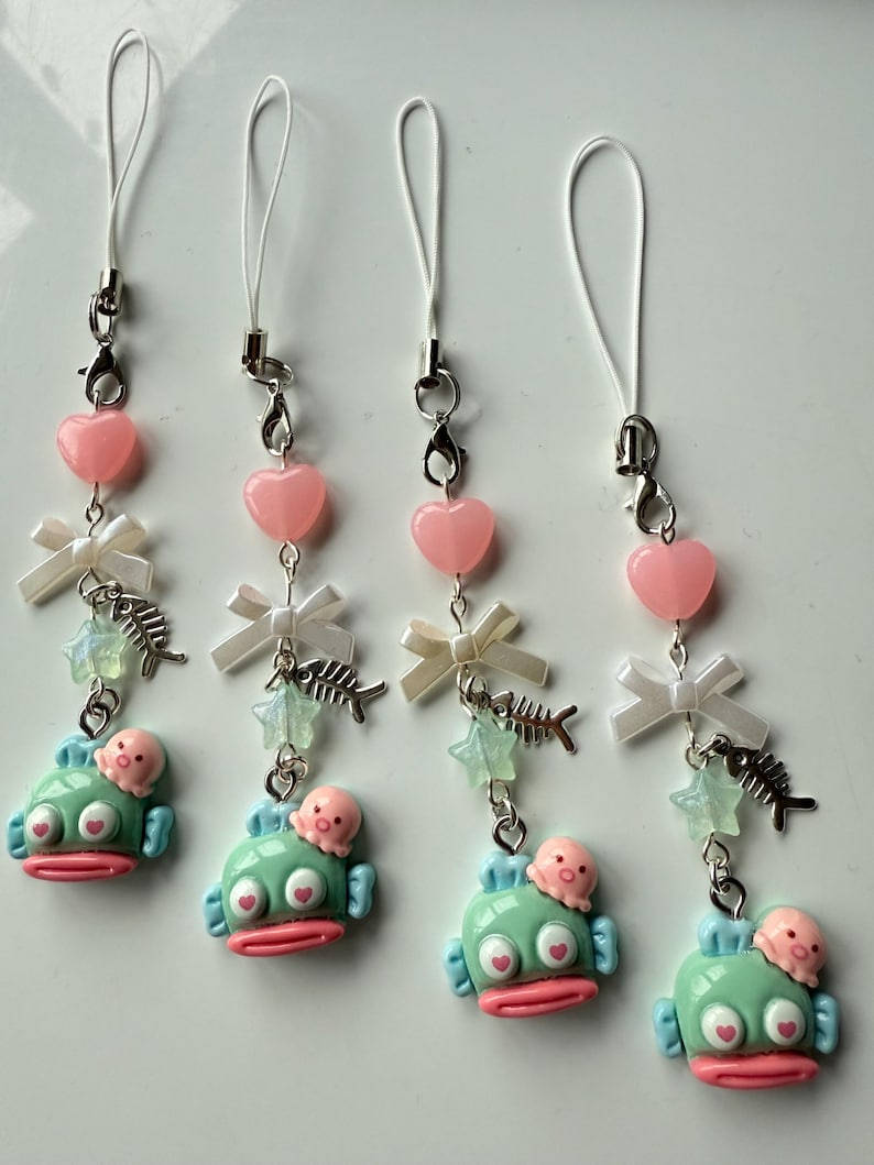 Handmade Hangyodon loved up Phone Charm: Kawaii Beaded Accessory, sanriocore Beadsbylillixx
