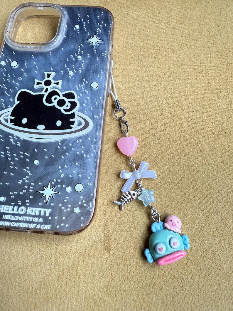 Handmade Hangyodon loved up Phone Charm: Kawaii Beaded Accessory, sanriocore Beadsbylillixx