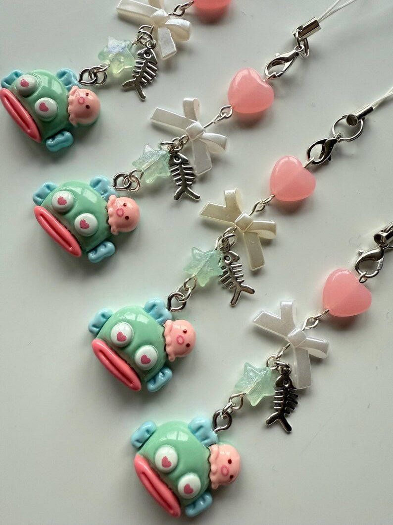 Handmade Hangyodon loved up Phone Charm: Kawaii Beaded Accessory, sanriocore Beadsbylillixx