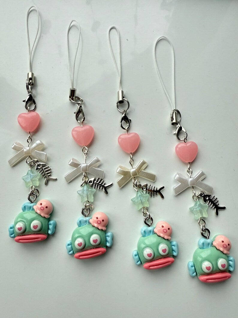 Handmade Hangyodon loved up Phone Charm: Kawaii Beaded Accessory, sanriocore Beadsbylillixx