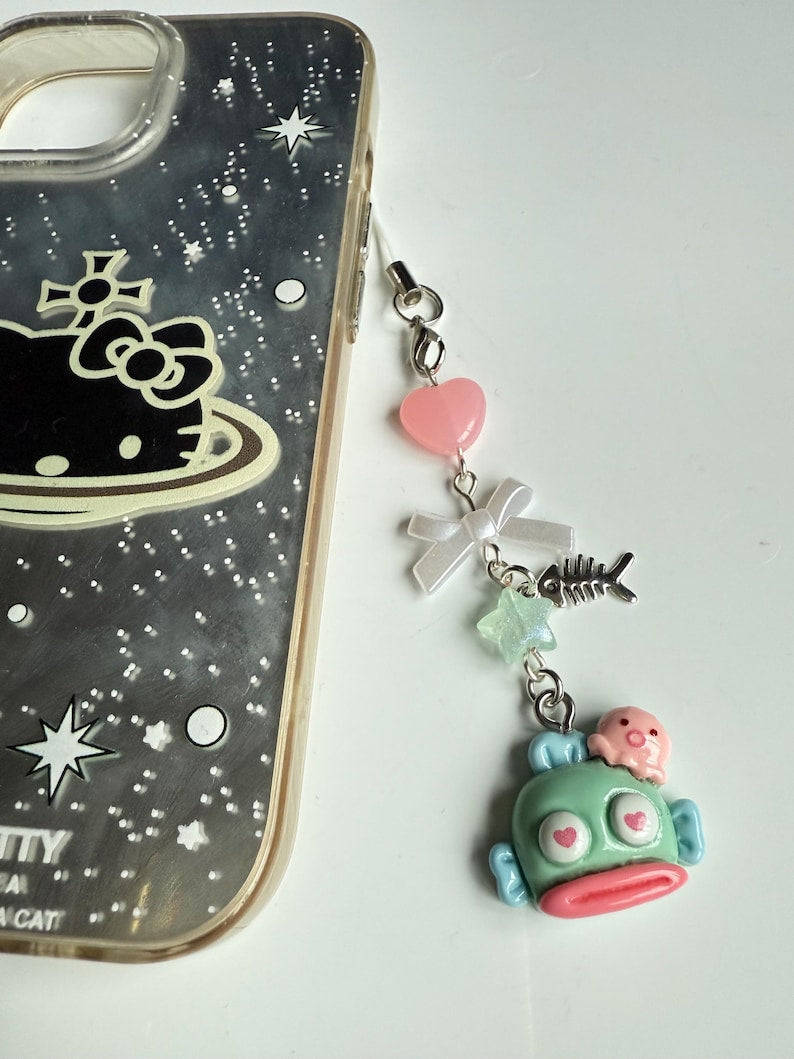Handmade Hangyodon loved up Phone Charm: Kawaii Beaded Accessory, sanriocore Beadsbylillixx
