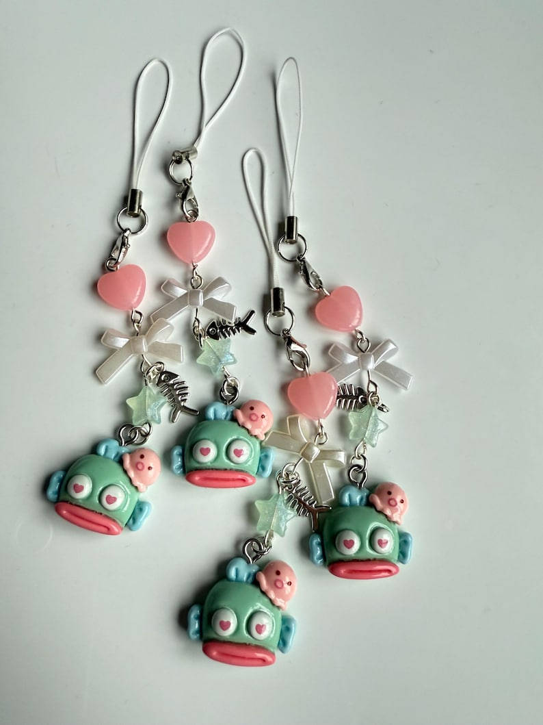 Handmade Hangyodon loved up Phone Charm: Kawaii Beaded Accessory, sanriocore Beadsbylillixx