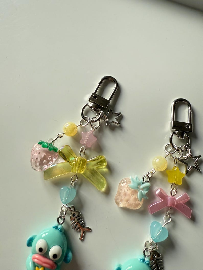 Handmade Hangyodon themed Keychain: Kawaii Beaded Accessory, sanriocore Beadsbylillixx