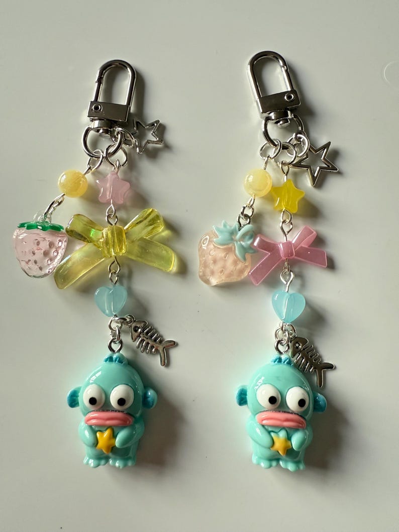 Handmade Hangyodon themed Keychain: Kawaii Beaded Accessory, sanriocore Beadsbylillixx