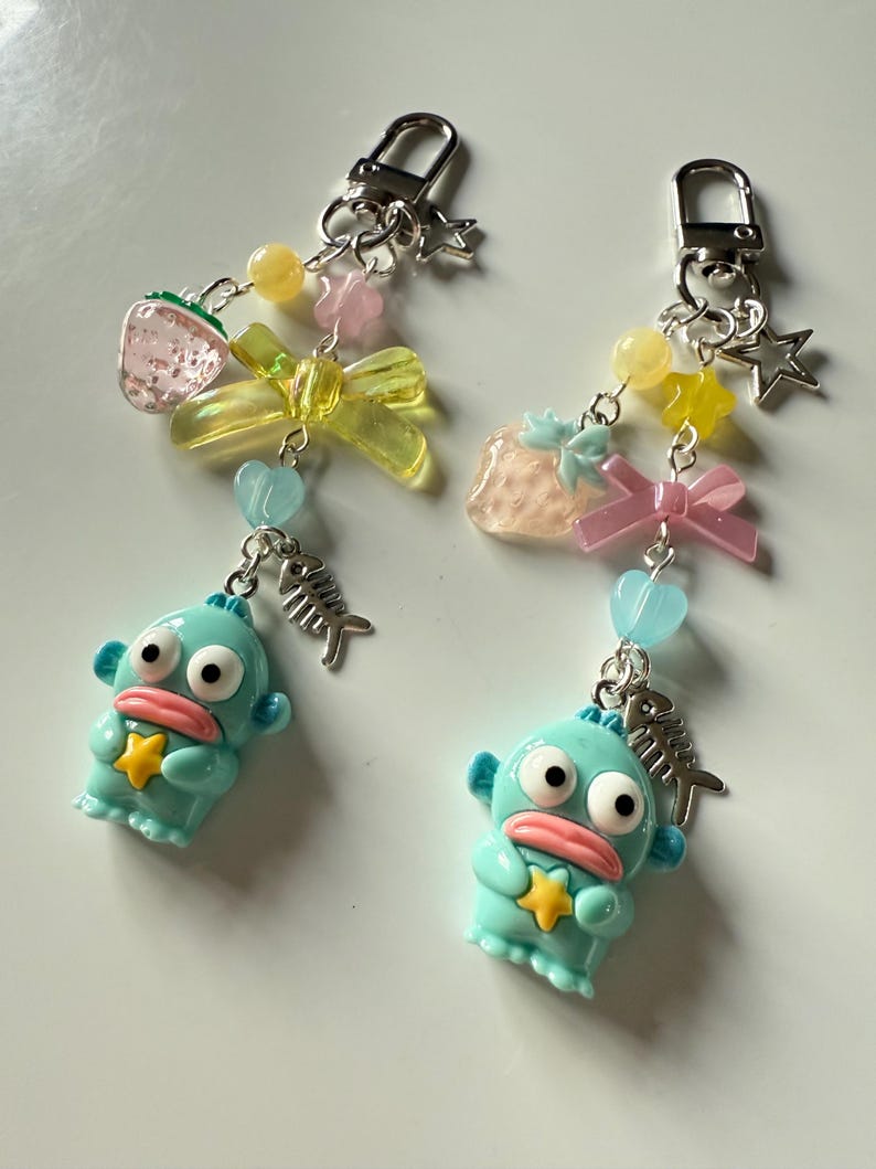 Handmade Hangyodon themed Keychain: Kawaii Beaded Accessory, sanriocore Beadsbylillixx
