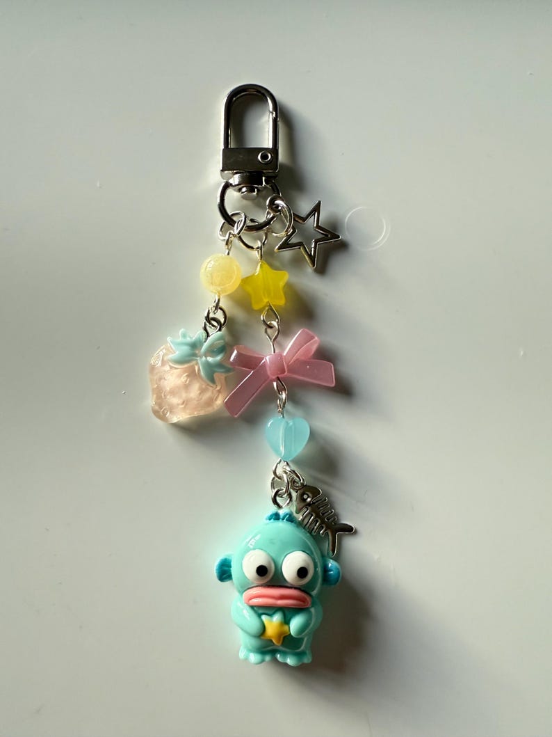 Handmade Hangyodon themed Keychain: Kawaii Beaded Accessory, sanriocore Beadsbylillixx