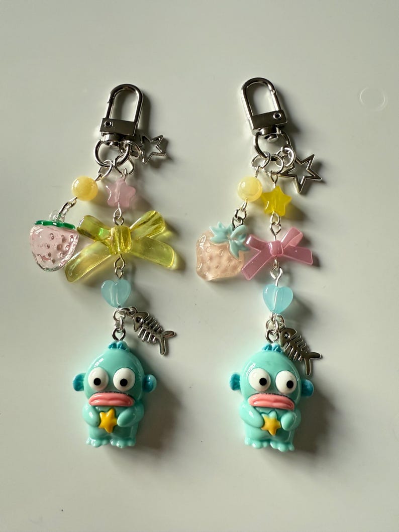 Handmade Hangyodon themed Keychain: Kawaii Beaded Accessory, sanriocore Beadsbylillixx