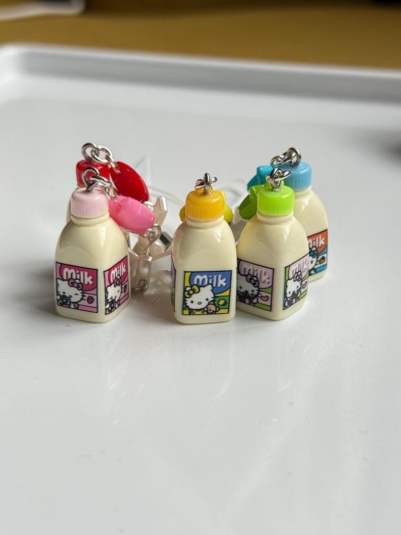 Handmade Hello kitty inspired Milk bottle Phone charms Beadsbylillixx