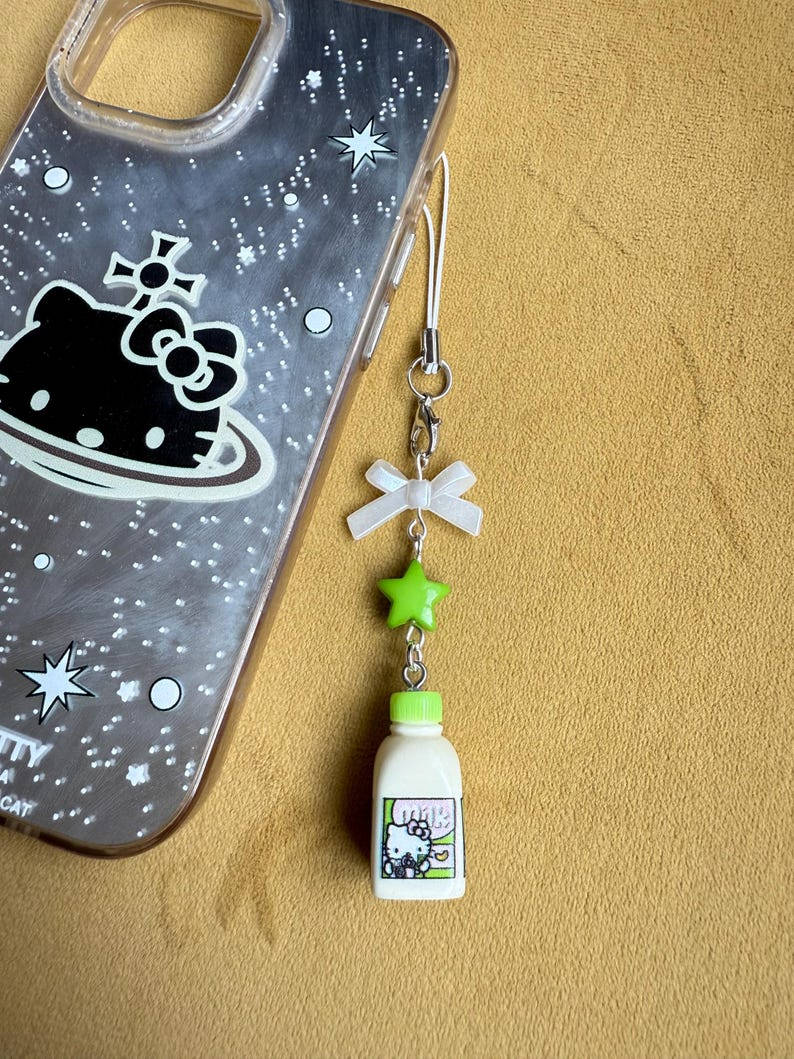 Handmade Hello kitty inspired Milk bottle Phone charms Beadsbylillixx