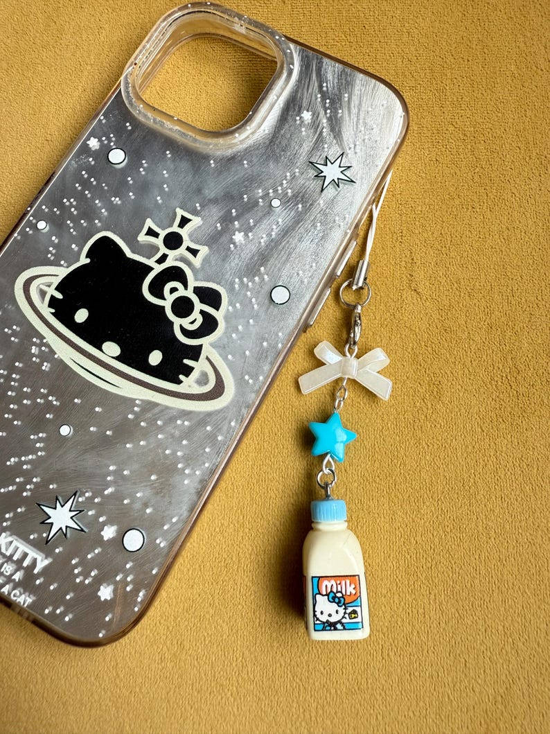 Handmade Hello kitty inspired Milk bottle Phone charms Beadsbylillixx