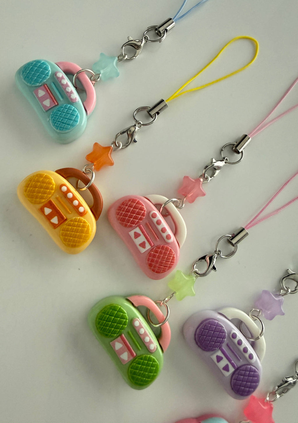 Handmade Kawaii Boombox Phone Charm, Y2K Retro Music charm, Pastel Tech Accessory Beadsbylillixx