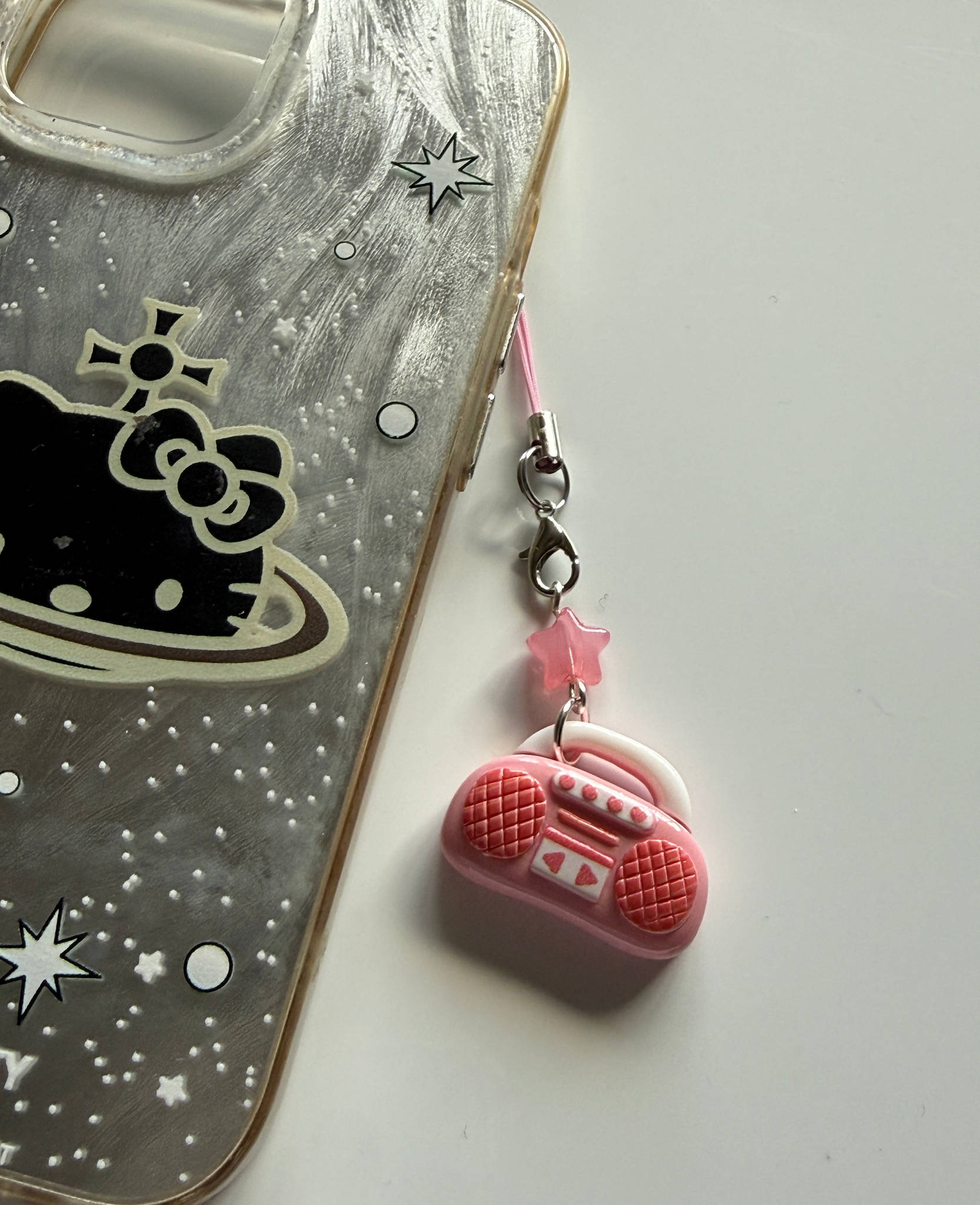 Handmade Kawaii Boombox Phone Charm, Y2K Retro Music charm, Pastel Tech Accessory Beadsbylillixx