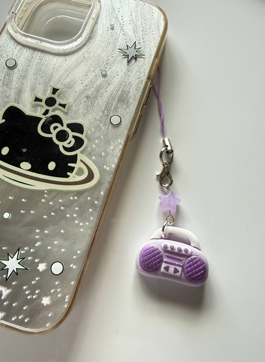 Handmade Kawaii Boombox Phone Charm, Y2K Retro Music charm, Pastel Tech Accessory Beadsbylillixx