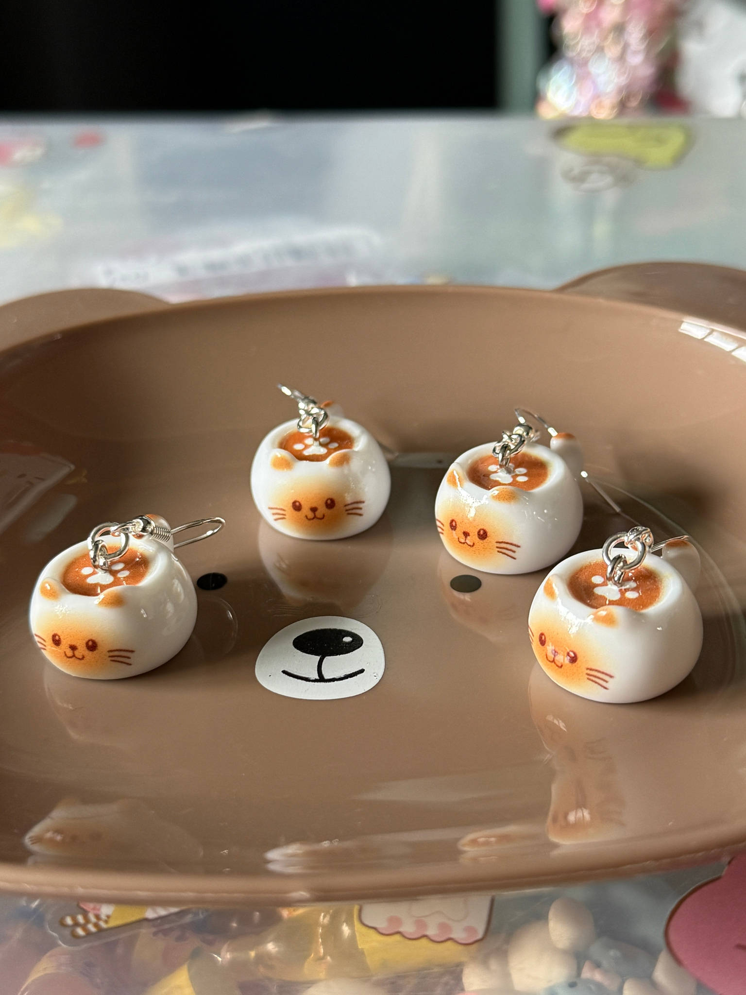 Handmade Kawaii Cappuccino kitty Earrings –  Y2K Style Beadsbylillixx