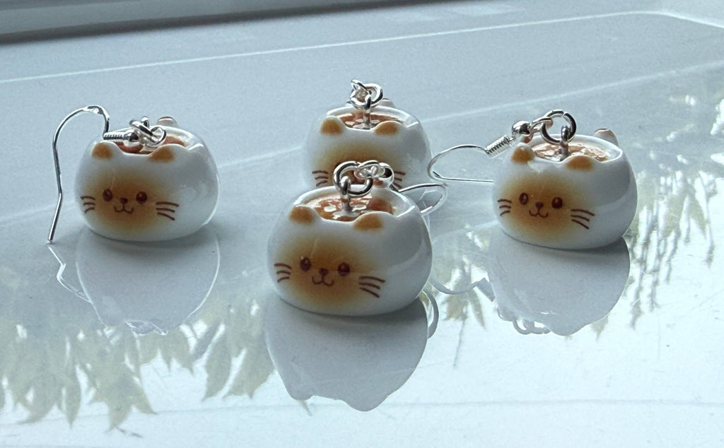 Handmade Kawaii Cappuccino kitty Earrings –  Y2K Style Beadsbylillixx
