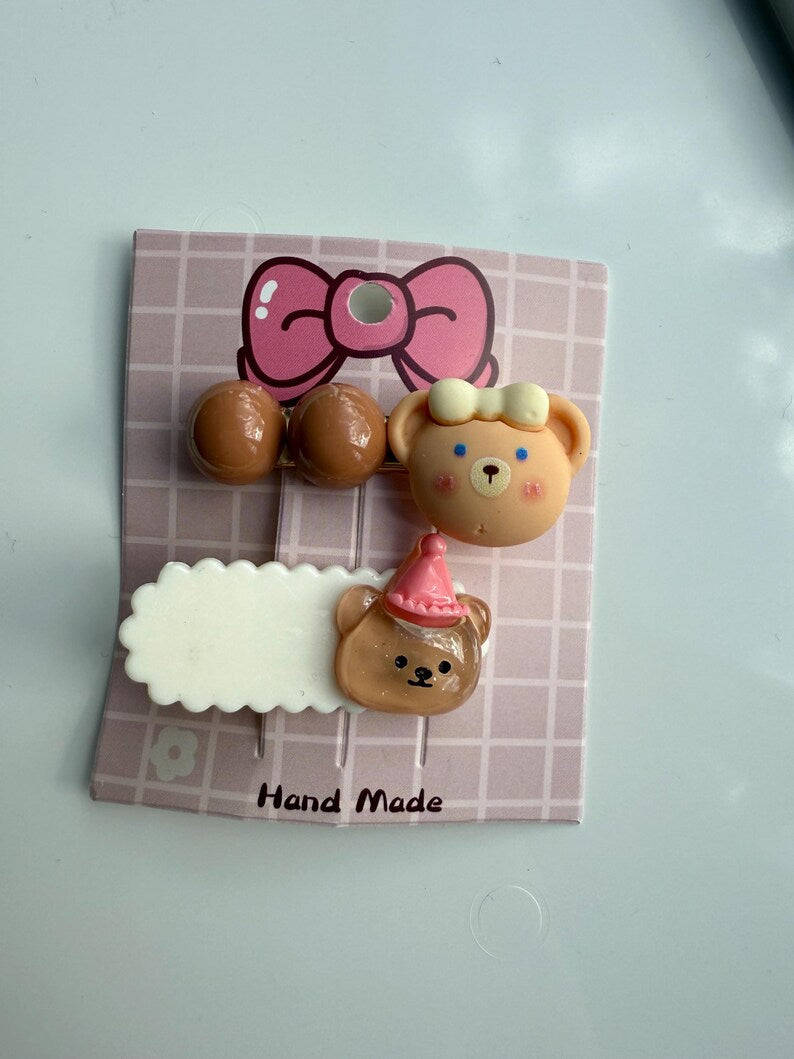 Handmade Kawaii Hair slides, choco bear and vanilla range Beadsbylillixx