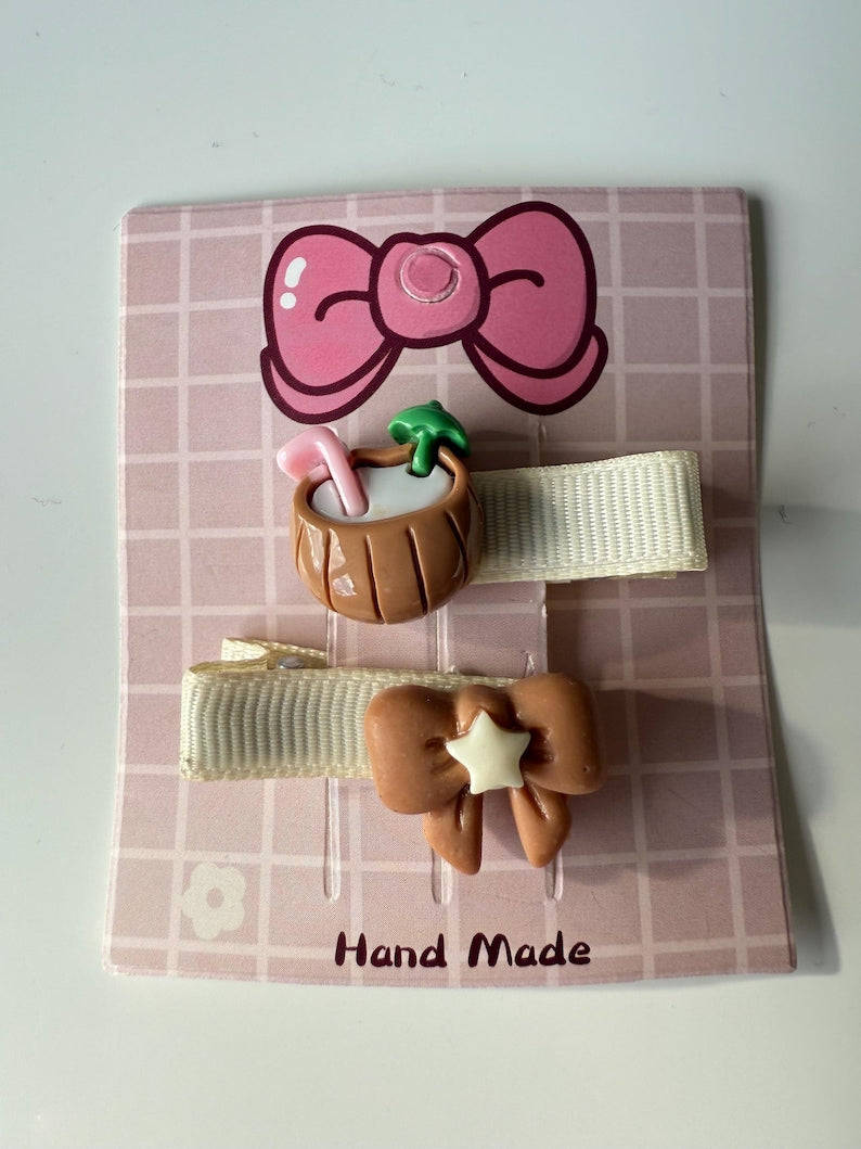 Handmade Kawaii Hair slides, choco bear and vanilla range Beadsbylillixx