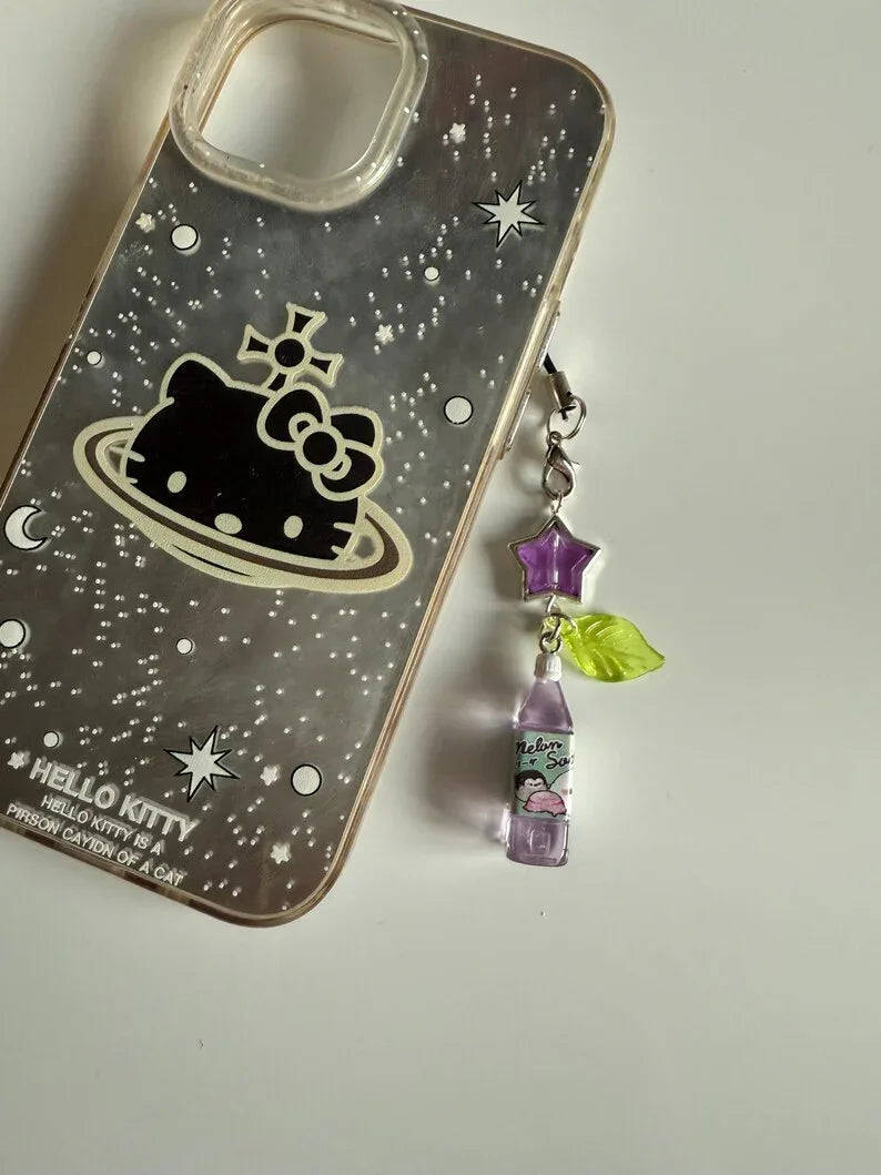 Handmade Kawaii Juice Bottle Phone Charm: Beaded Korean Style, soda charm Beadsbylillixx