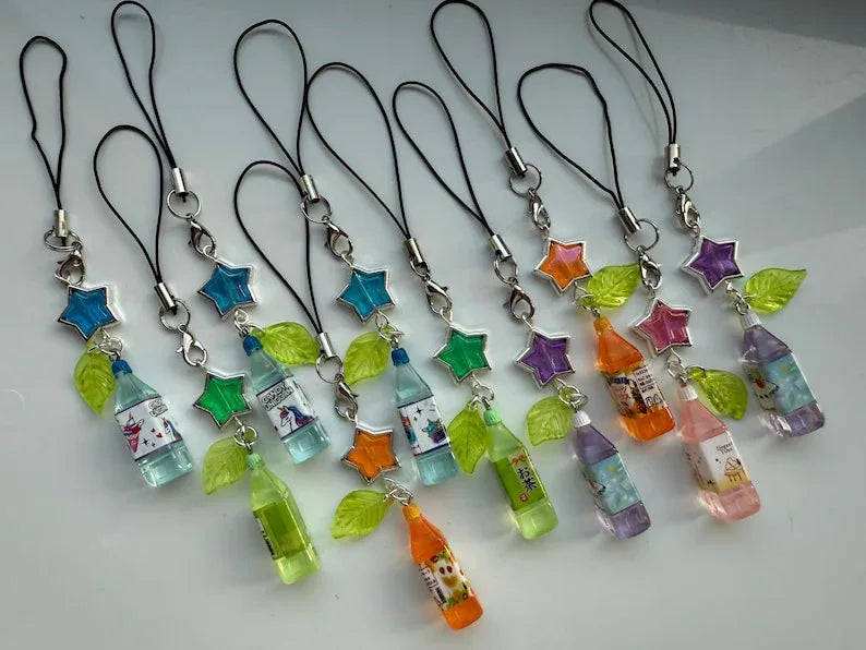 Handmade Kawaii Juice Bottle Phone Charm: Beaded Korean Style, soda charm Beadsbylillixx