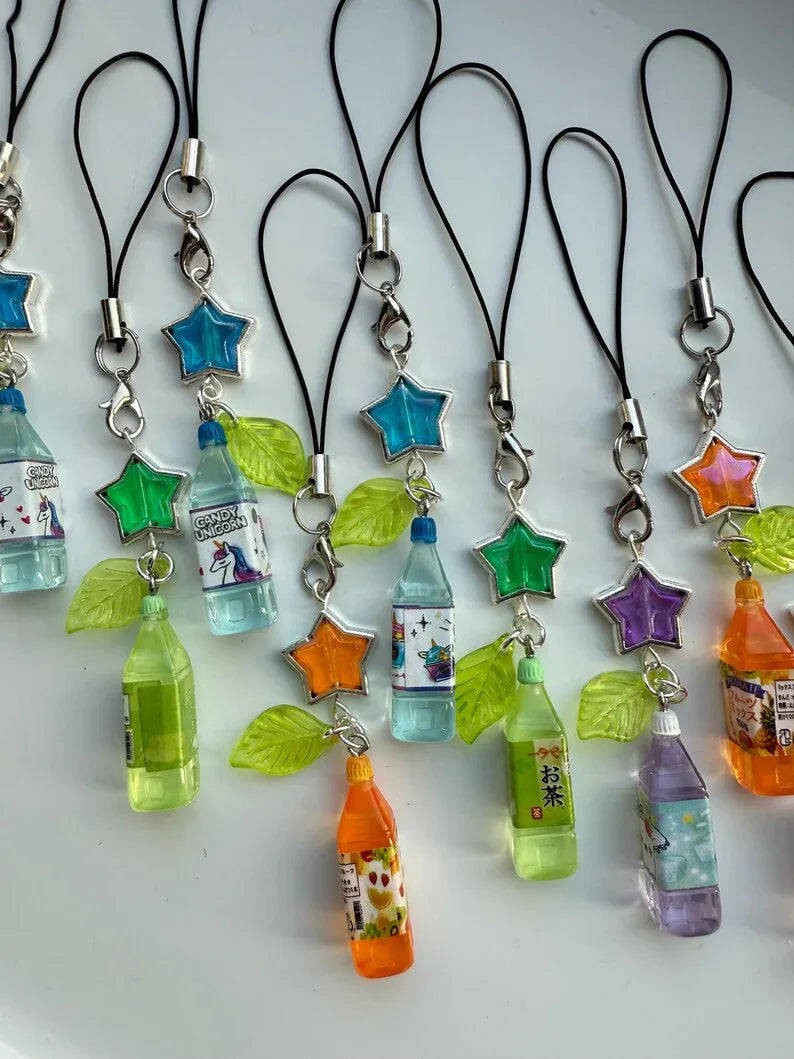 Handmade Kawaii Juice Bottle Phone Charm: Beaded Korean Style, soda charm Beadsbylillixx