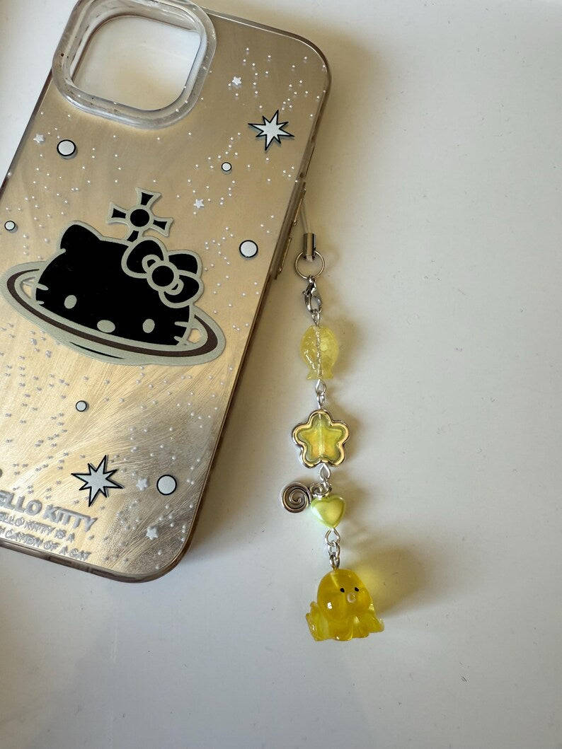 Handmade Kawaii Octopus Phone Charm : Colour themed. Oceancore, sea life Beadsbylillixx