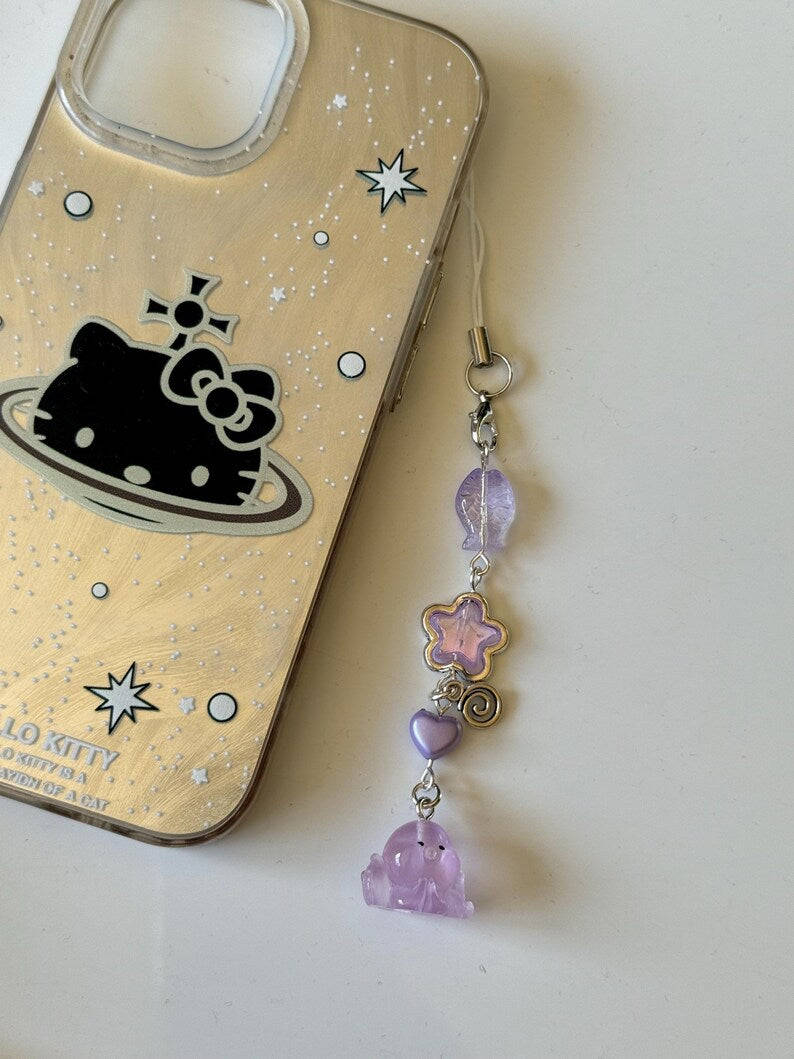Handmade Kawaii Octopus Phone Charm : Colour themed. Oceancore, sea life Beadsbylillixx